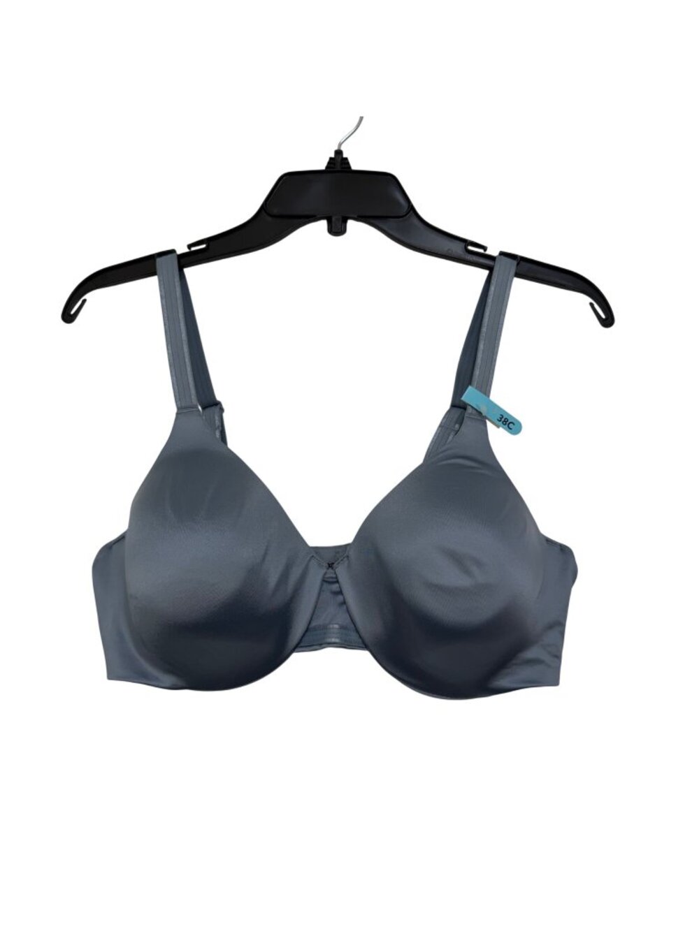 Bali Womens Lightly Lined Underwire Blue Satin Tshirt Bra SZ 38C Nylon/Spandex